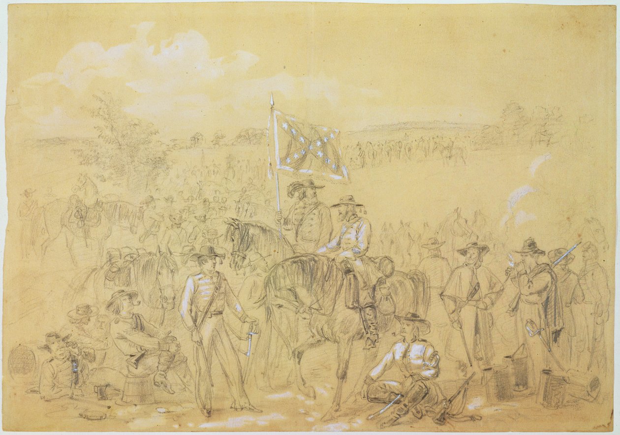 A Primeira Cavalaria da Virgínia em uma Parada, de &39;Harper&39;s Weekly&39;, 27 de setembro de 1862 (lápis e porcelana branca sobre papel) de Alfred Rudolph Waud