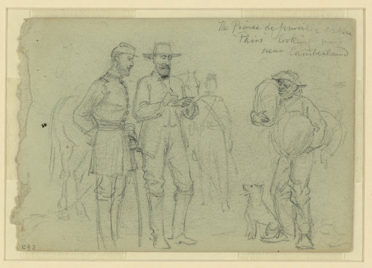 O Príncipe de Joinville desenhando "Paris" olhando, perto de Cumberland de Alfred Rudolph Waud