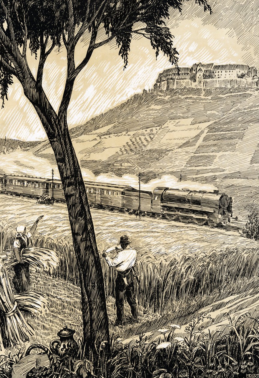 Caminhos-de-ferro alemães - Comboio no campo em Freyburg de Alfred Seckelmann