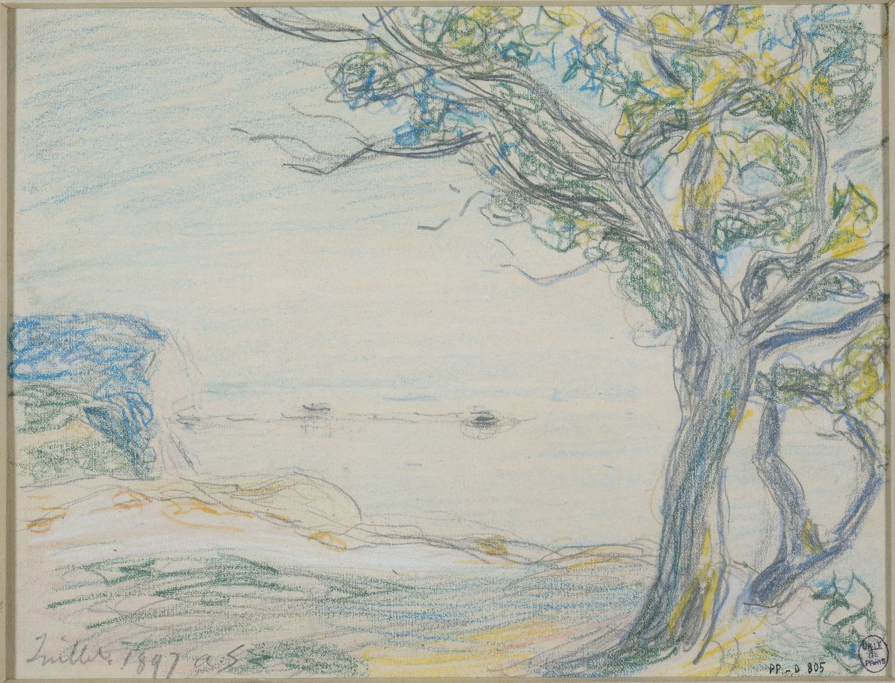 Árvores à beira-mar de Alfred Sisley