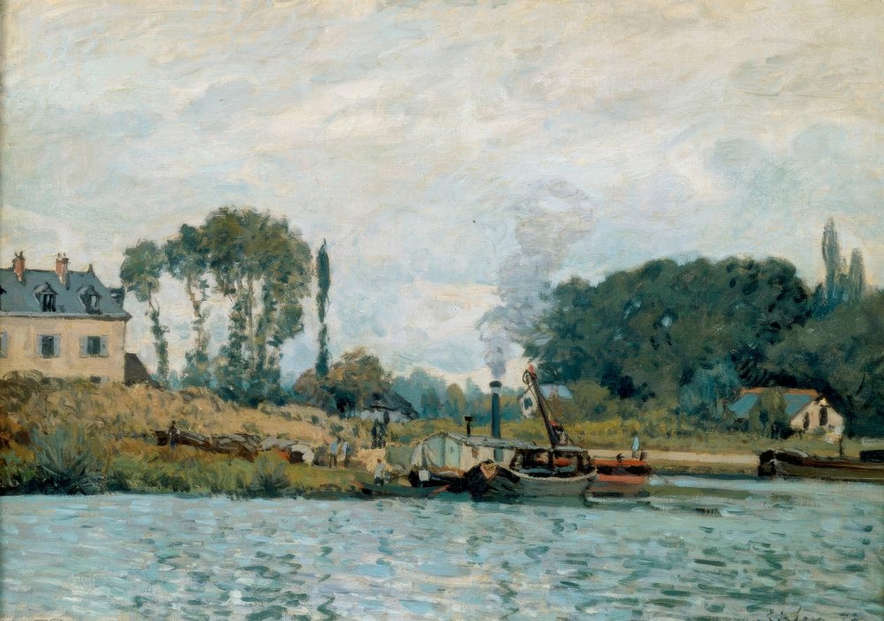 Barcos na eclusa Bougival de Alfred Sisley