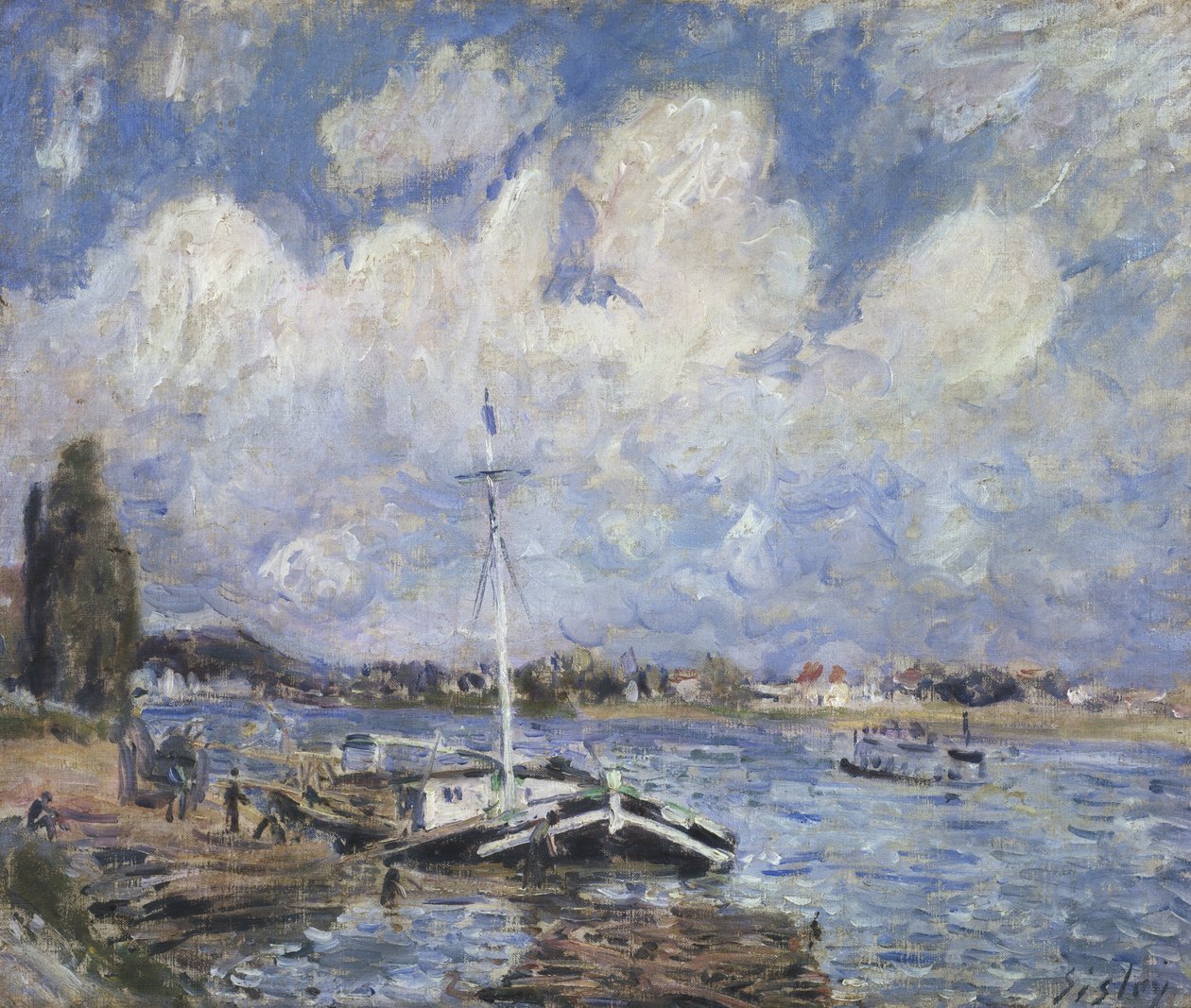 Barcos no Sena, c.1877 de Alfred Sisley