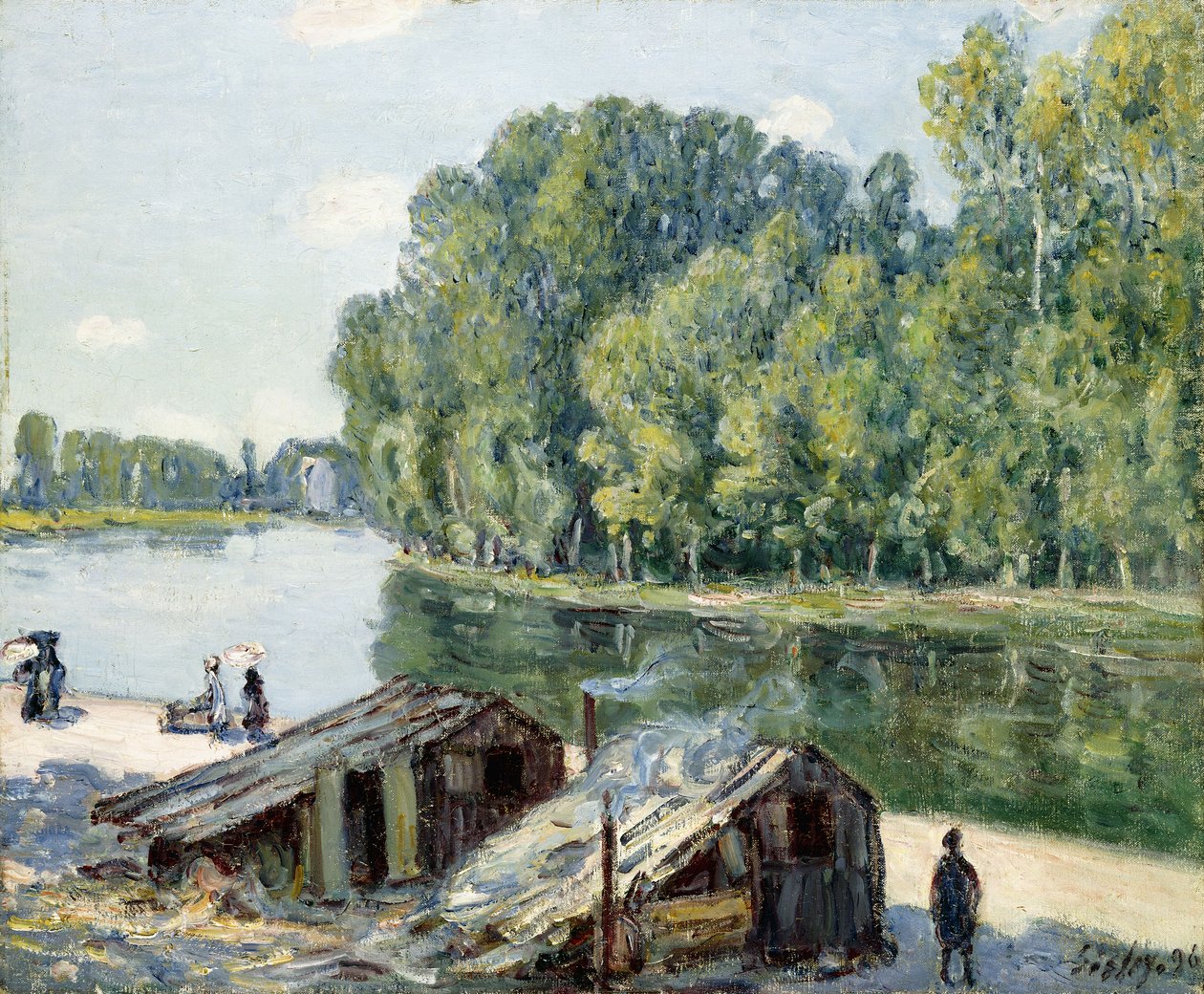 Cabanas ao longo do Canal du Loing, efeito da luz solar, 1896 de Alfred Sisley