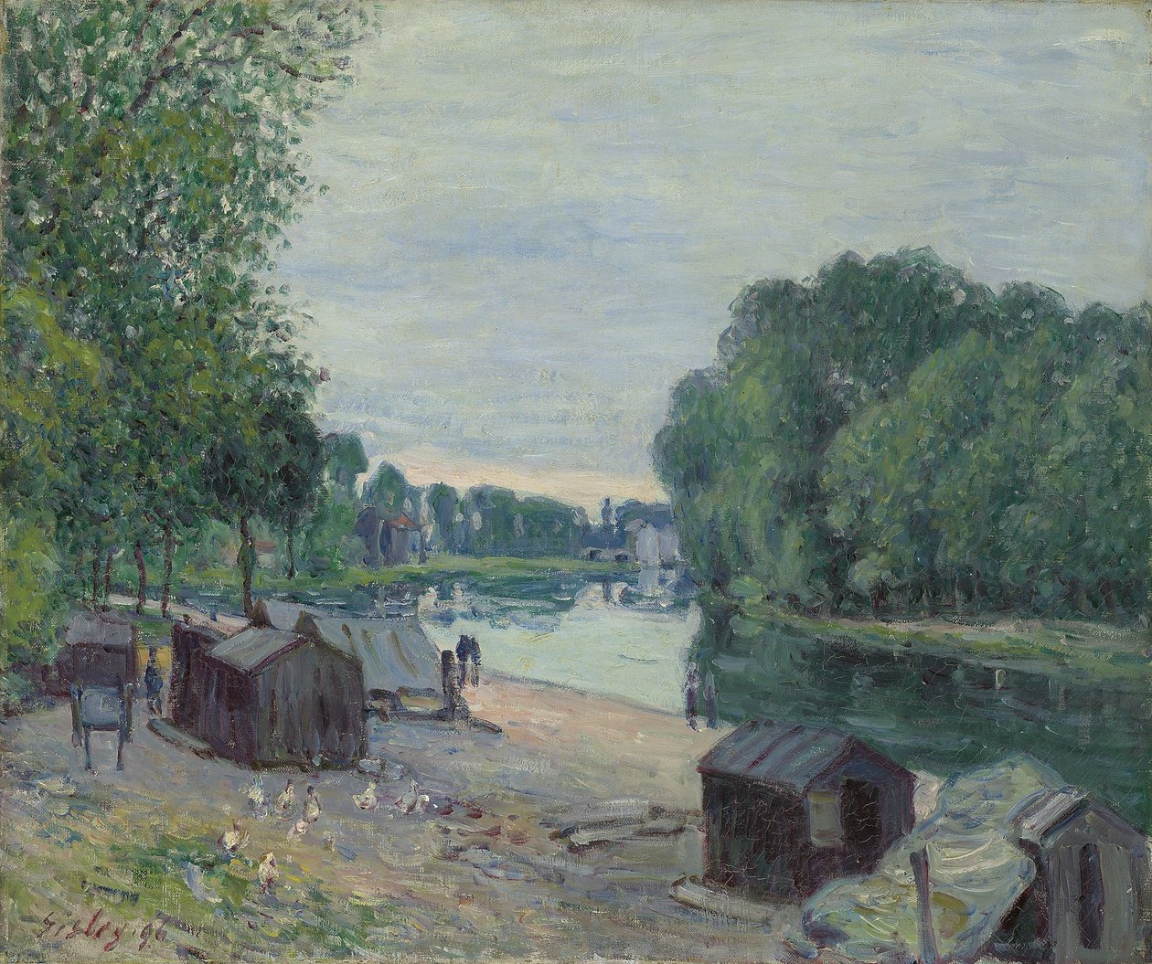 Cabanas à beira do Loing; Cabanes au Bord du Loing, 1896 de Alfred Sisley