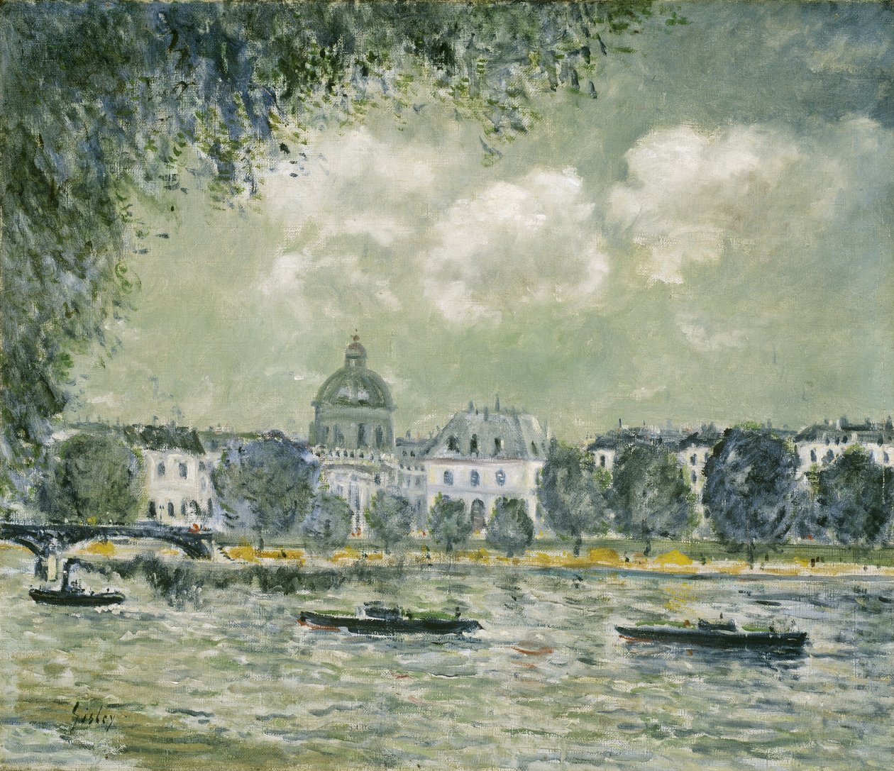 Paisagem ao longo do Sena com o Institut de France e a Pont des Arts, c.1875 de Alfred Sisley