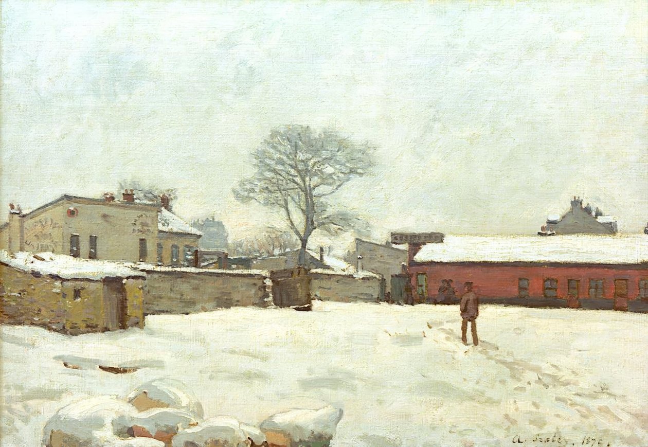 Sob a neve, curral em Marlyle-Roi de Alfred Sisley