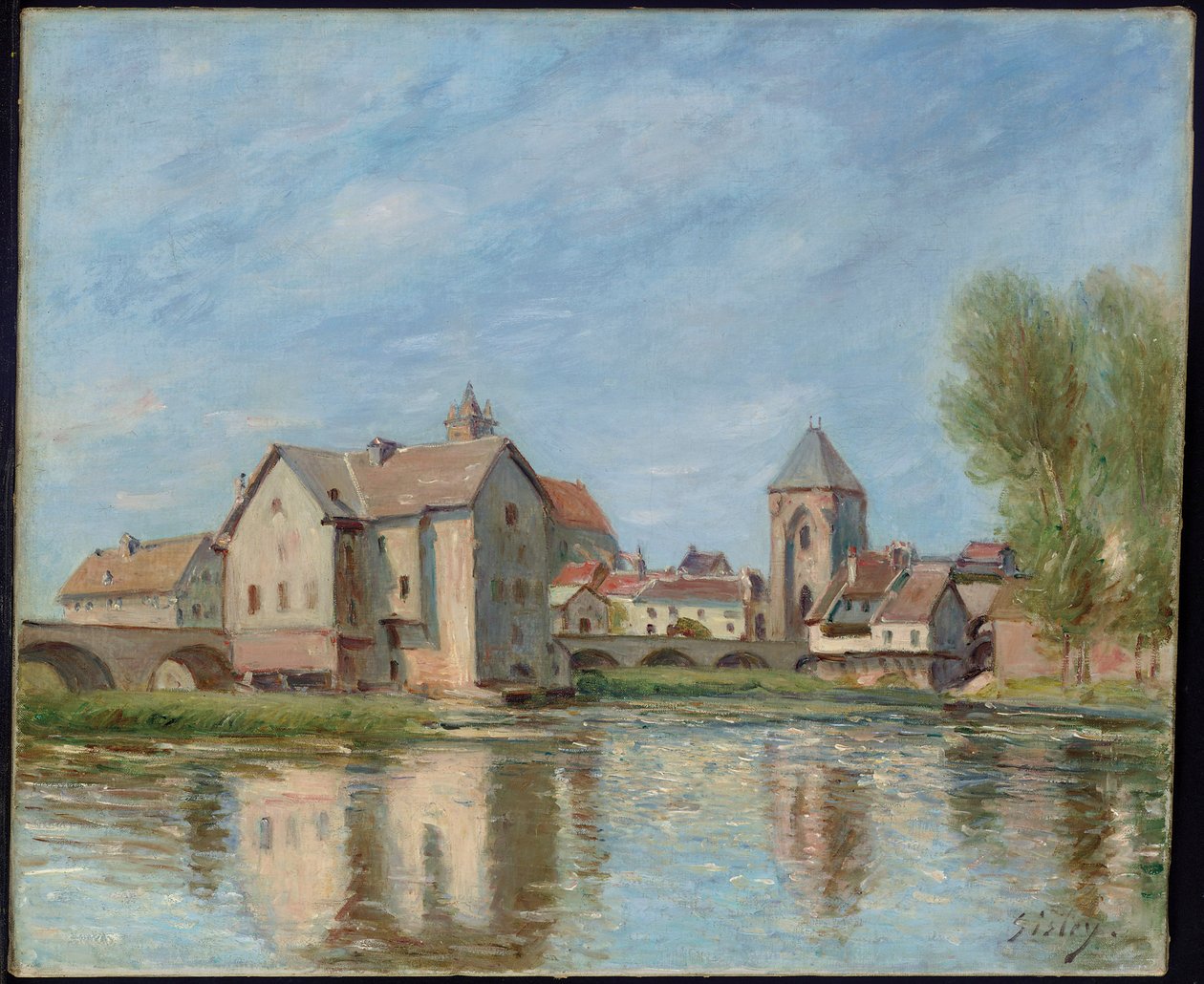 A ponte e os moinhos de Moret sur Loing, 1892 de Alfred Sisley