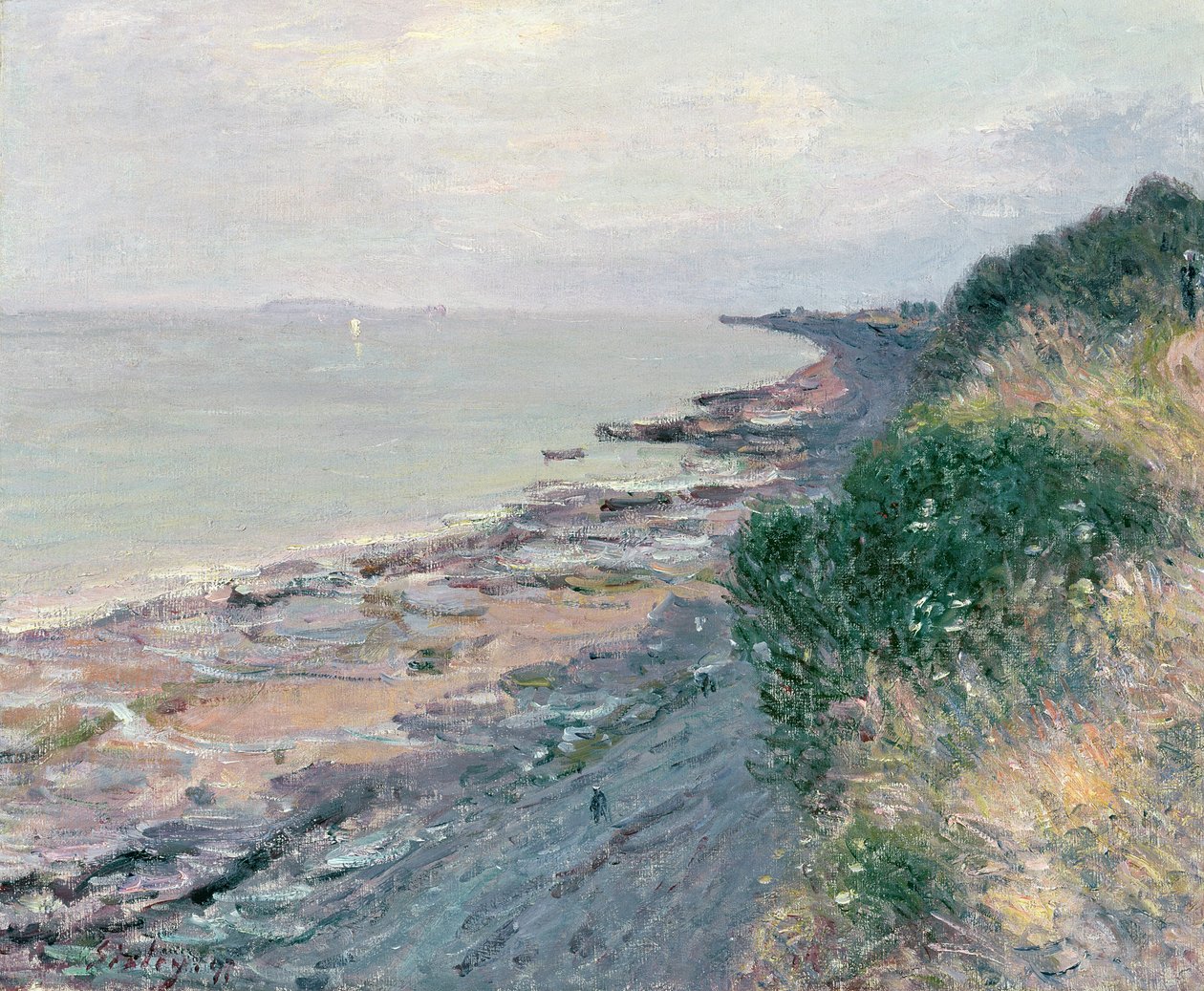 A falésia em Penarth, à noite, na maré baixa de Alfred Sisley