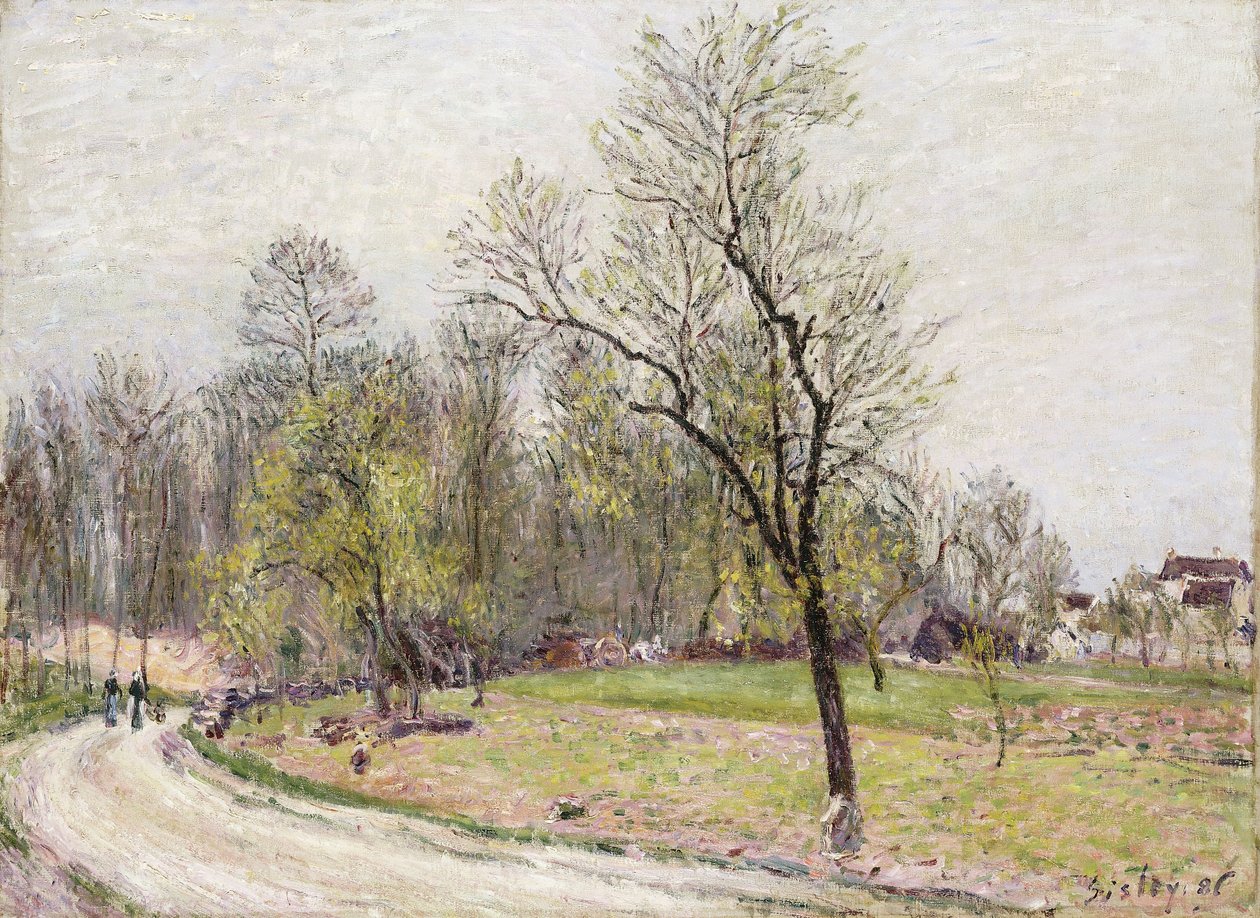 A borda da floresta na primavera, à noite; La Lisiere da Foret em Printemps, le Soir, 1886 de Alfred Sisley