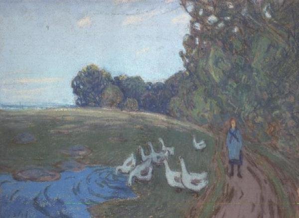 The Goose Girl, c.1895 (pastel) de Alfred Sisley
