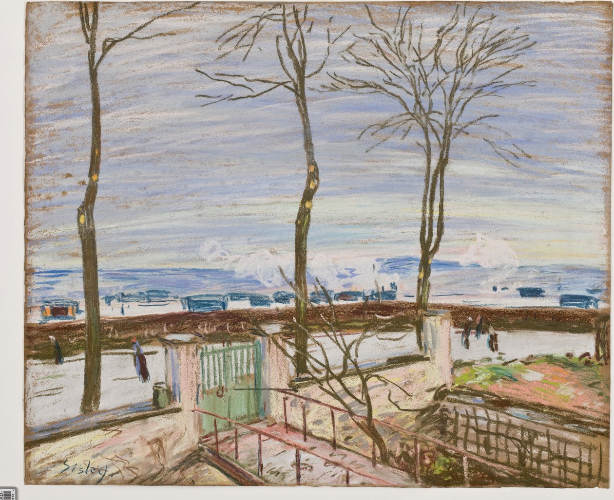 A Estação Ferroviária de Moret no Inverno (pastel sobre papel) de Alfred Sisley