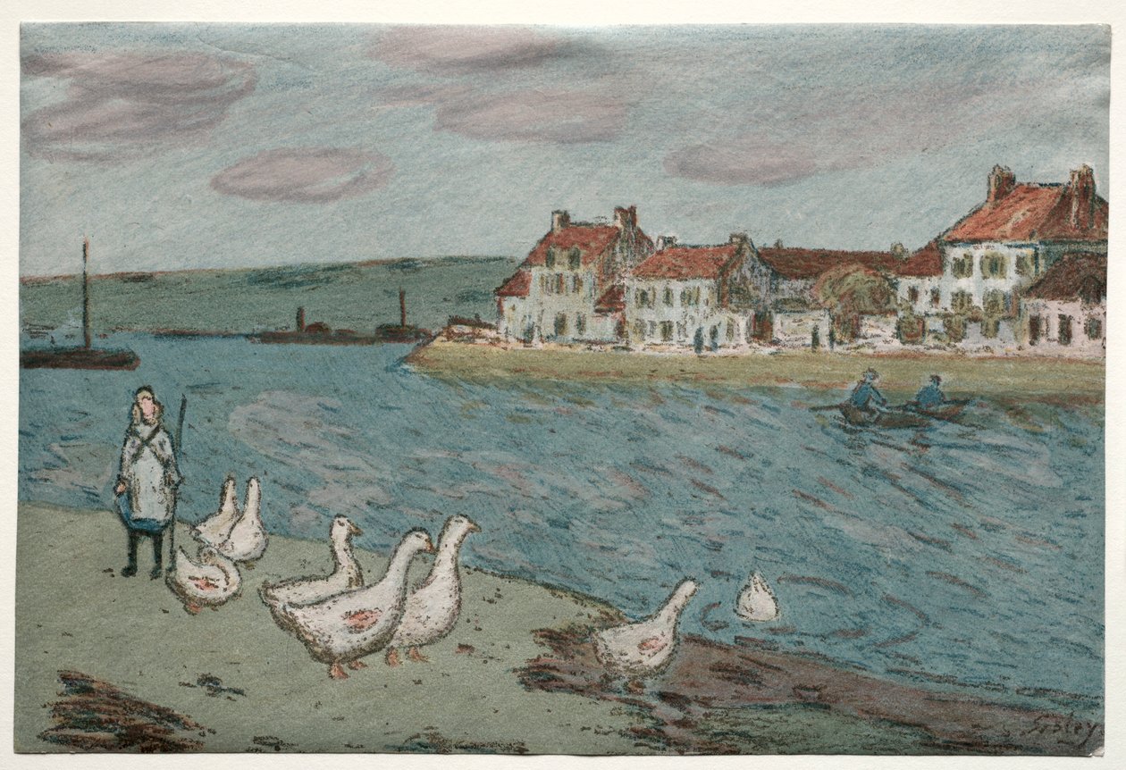 A margem do rio ou gansos, 1897. de Alfred Sisley