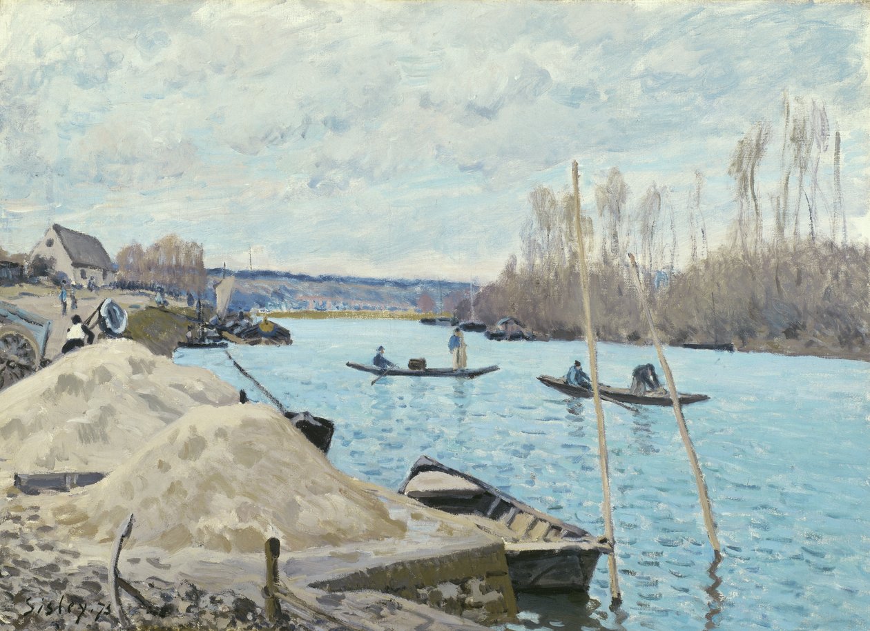O Sena em Port-Marly, pilhas de areia, 1875 de Alfred Sisley