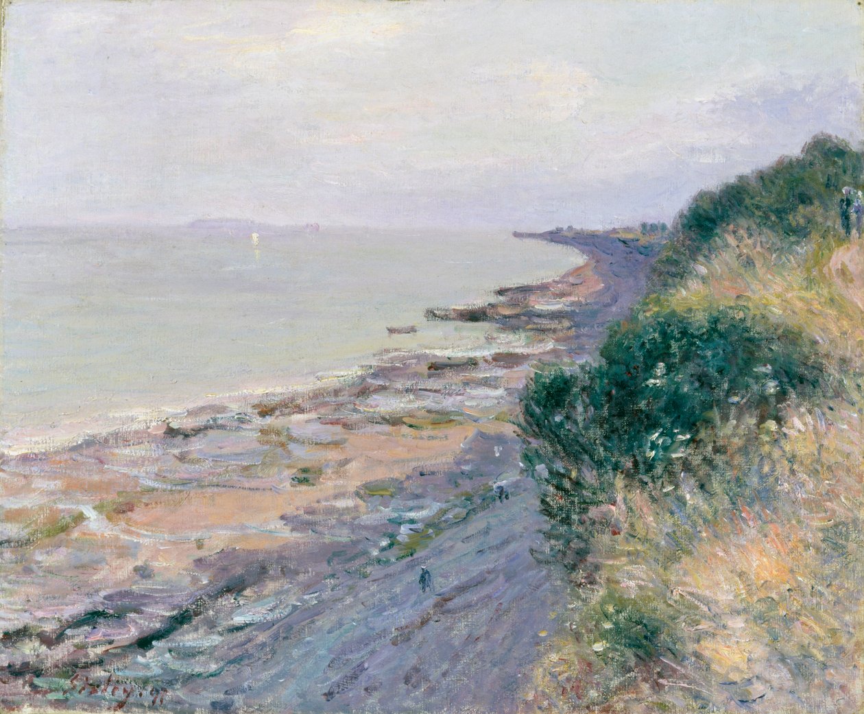 "O penhasco de Penarth, Evening, maré baixa", 1897 de Alfred Sisley