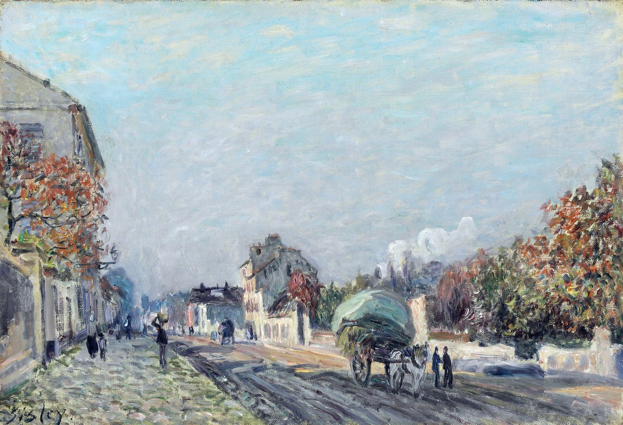 Uma rua em Marly - Pintura de Alfred Sisley (1839-1899), óleo sobre tela, 38,1 x 55,9 cm de Alfred Sisley