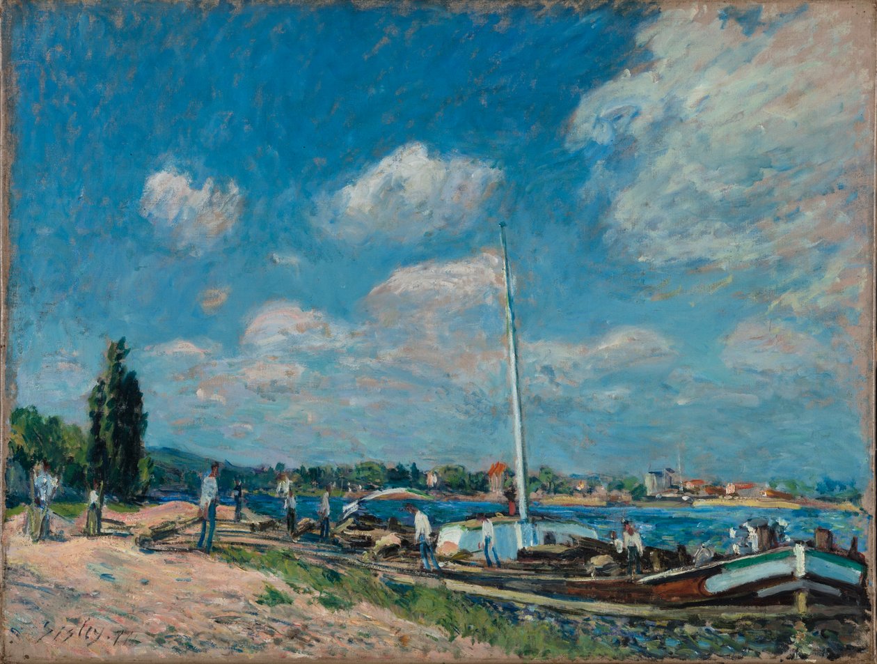 Descarregando Barcaças em Billancourt, 1877. de Alfred Sisley
