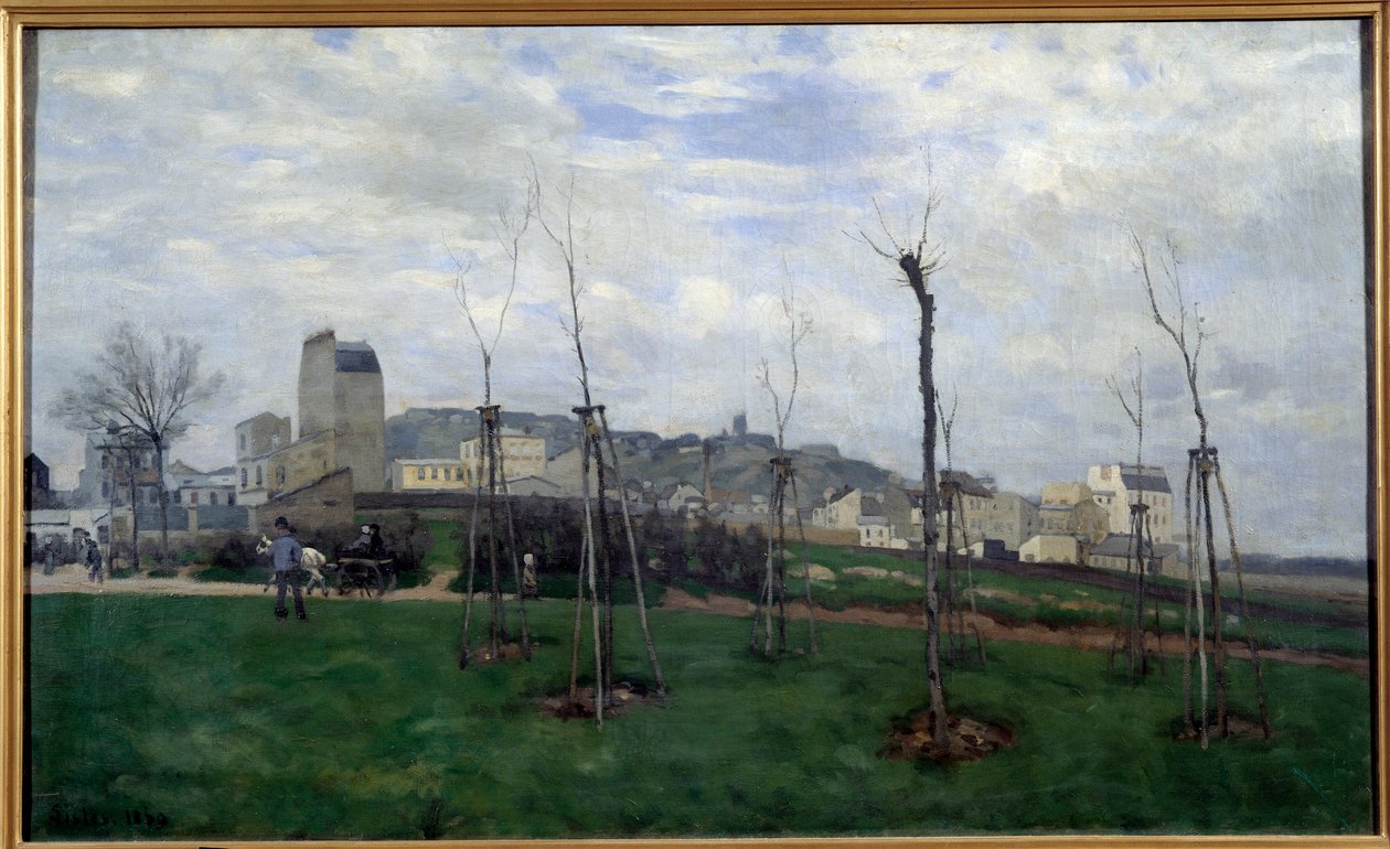 Vista de Montmartre tirada da cidade das flores na Batignolles Pintura de Alfred Sisley (1839-1899) 1869 Sol. 0,7x1,17 m Grenoble, Musee des Beaux Arts de Alfred Sisley
