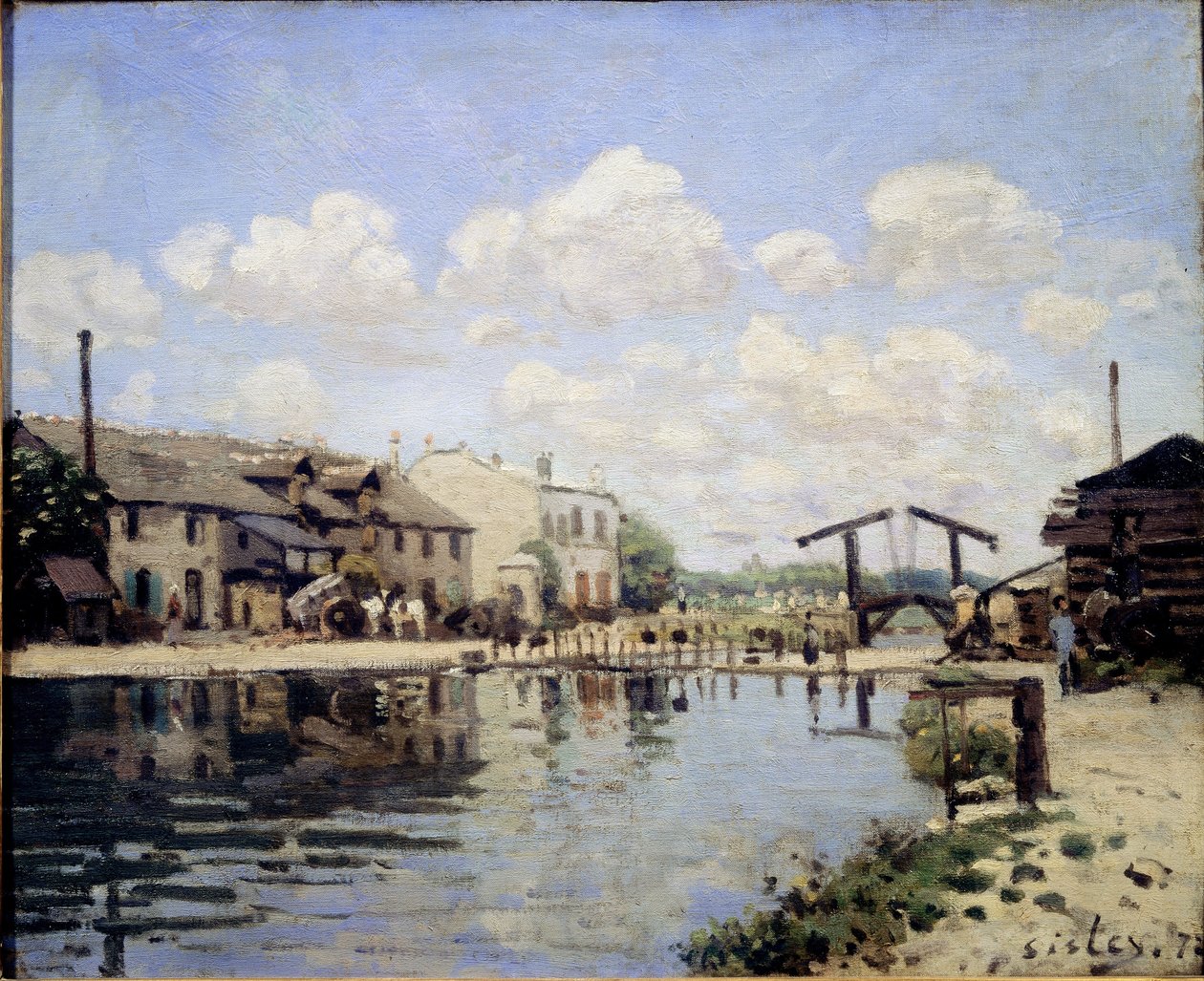 Vista do Canal de São Martinho em 1872. Vista da eclusa - óleo sobre tela de Alfred Sisley