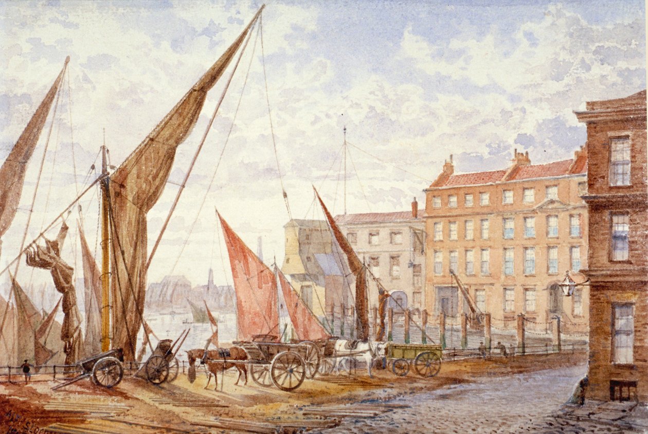 Vista de Maidstone Wharf, Queenhithe, cidade de Londres, 1865. de Alfred Slocombe