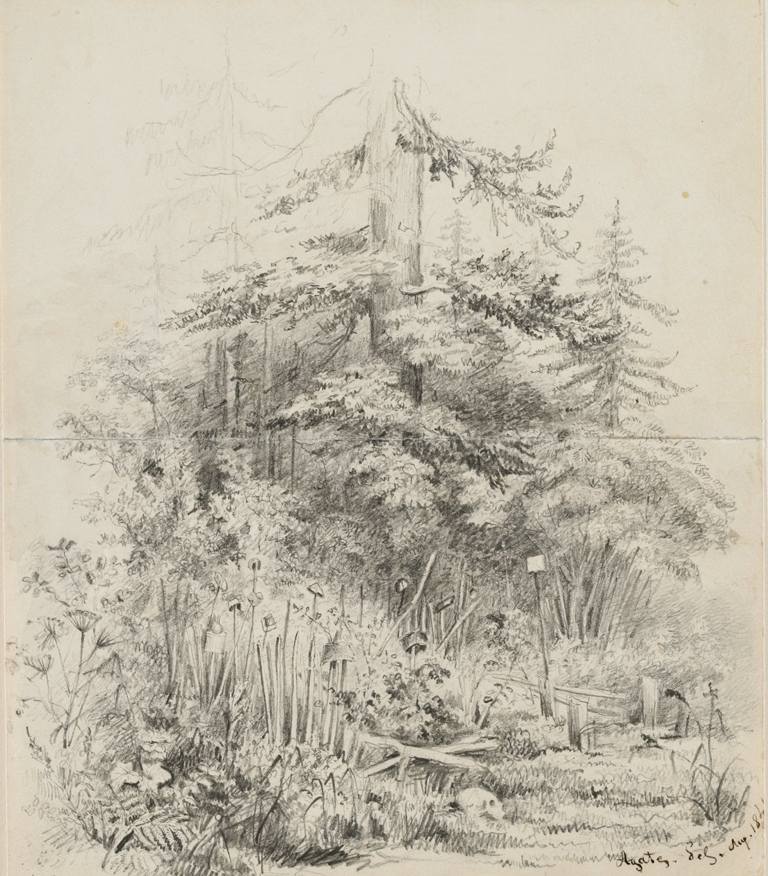 Lugar de enterro indiano, Oregon, 1841 (grafite em duas folhas de caderno com costura de creme wove papel) de Alfred Thomas Agate