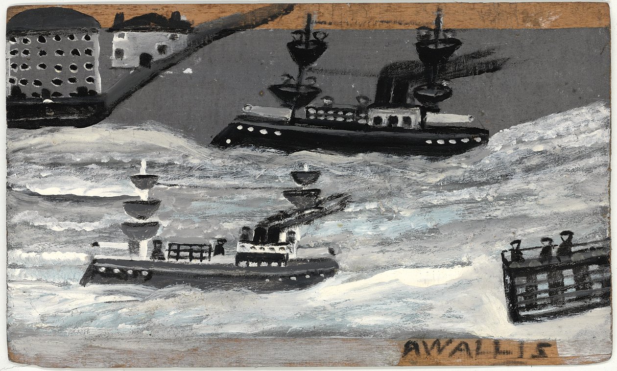 Canhoneiras em tempo de guerra (óleo no painel) (ver também 1074079) de Alfred Wallis
