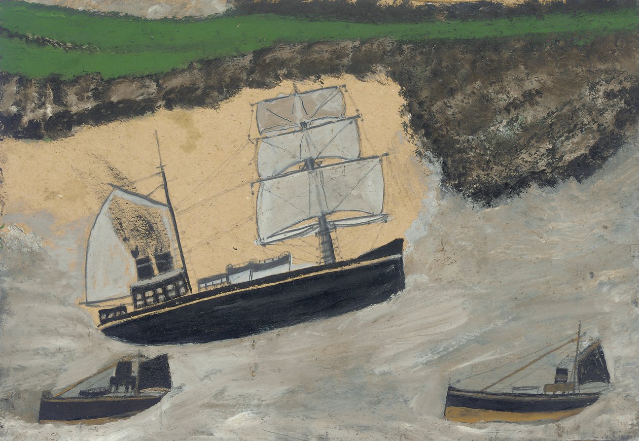 Três vapores (óleo e lápis a bordo) de Alfred Wallis