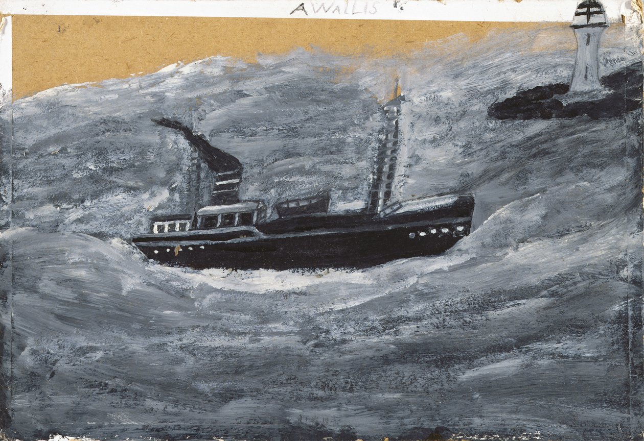 Arrastão e cais (óleo sobre cartão) de Alfred Wallis