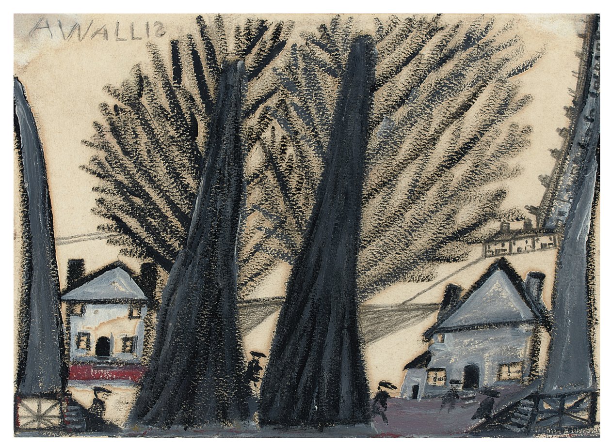 Duas árvores (lápis e óleo no cartão) de Alfred Wallis