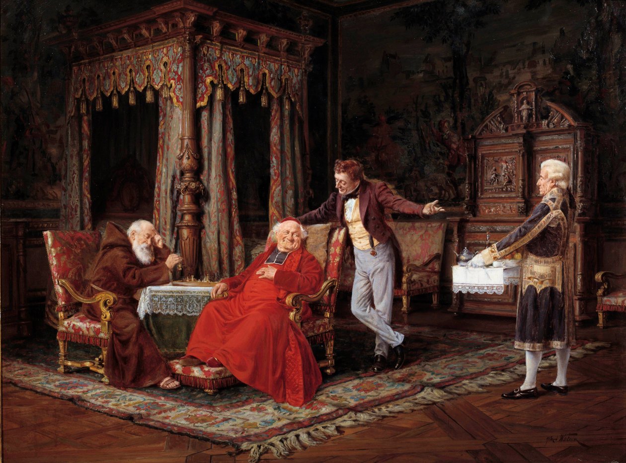 O sabor da sua Eminência Pintura de Alfred Weber (1862-1922) Avignon do século XIX, Musee Calvet - Camarão para o Cardeal. Pintura de Alfred Weber (1862-1922) de Alfred Weber