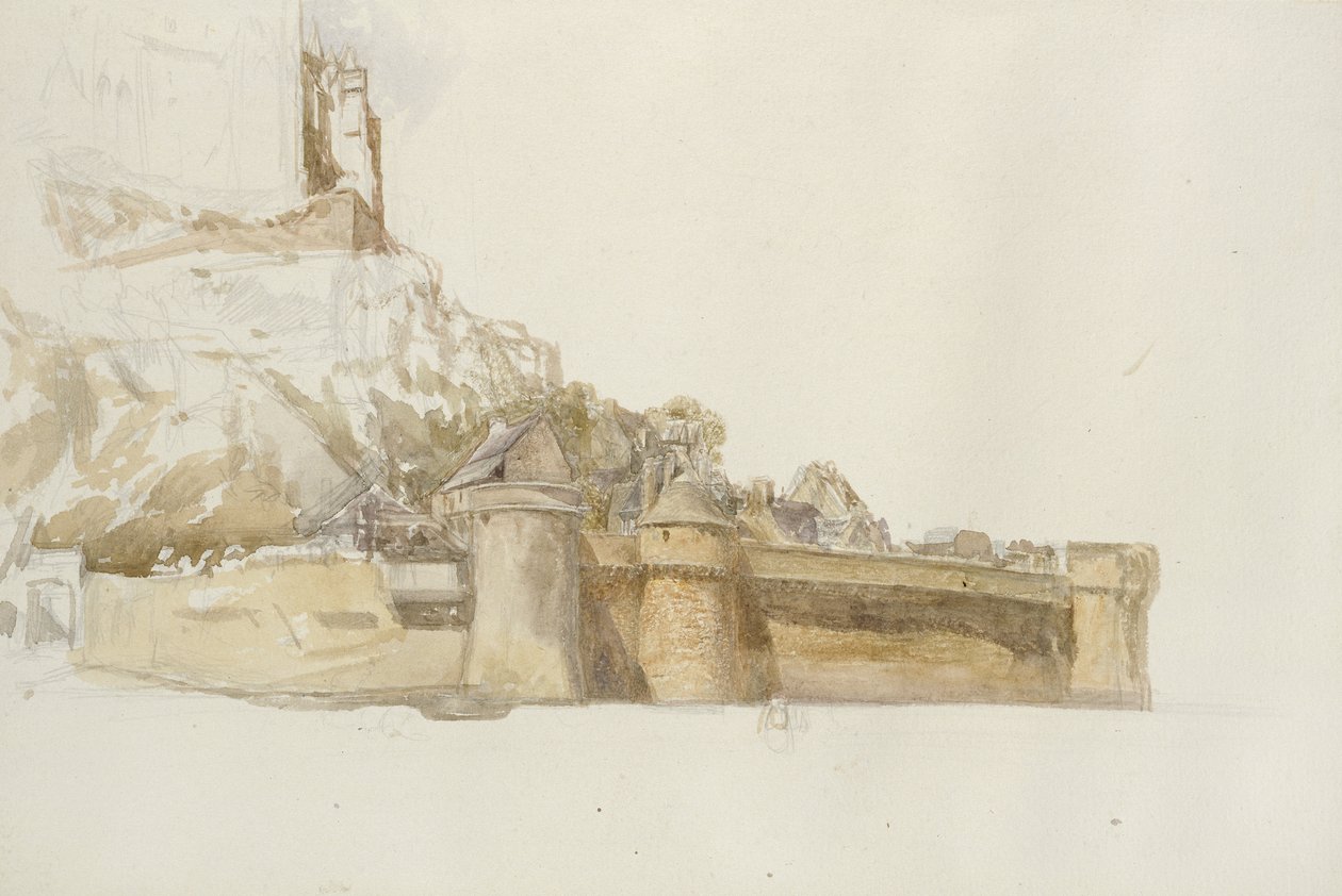 Mont St Michel: as paredes e bastiões, c. 1876 (aquarela sobre grafite no papel) de Alfred William Hunt