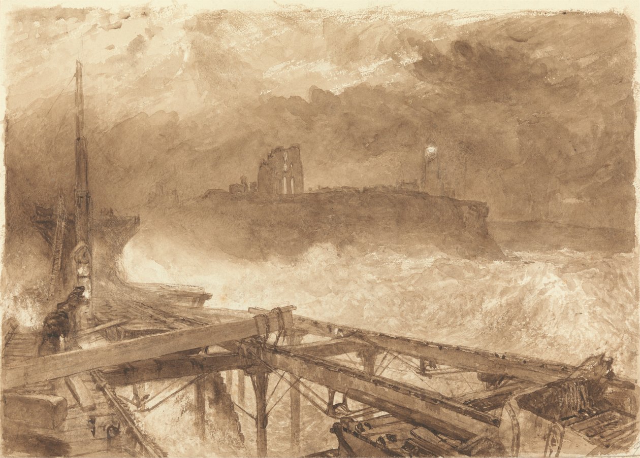 Estudo para Tynemouth Pier - Iluminação das lâmpadas em Sundown de Alfred William Hunt