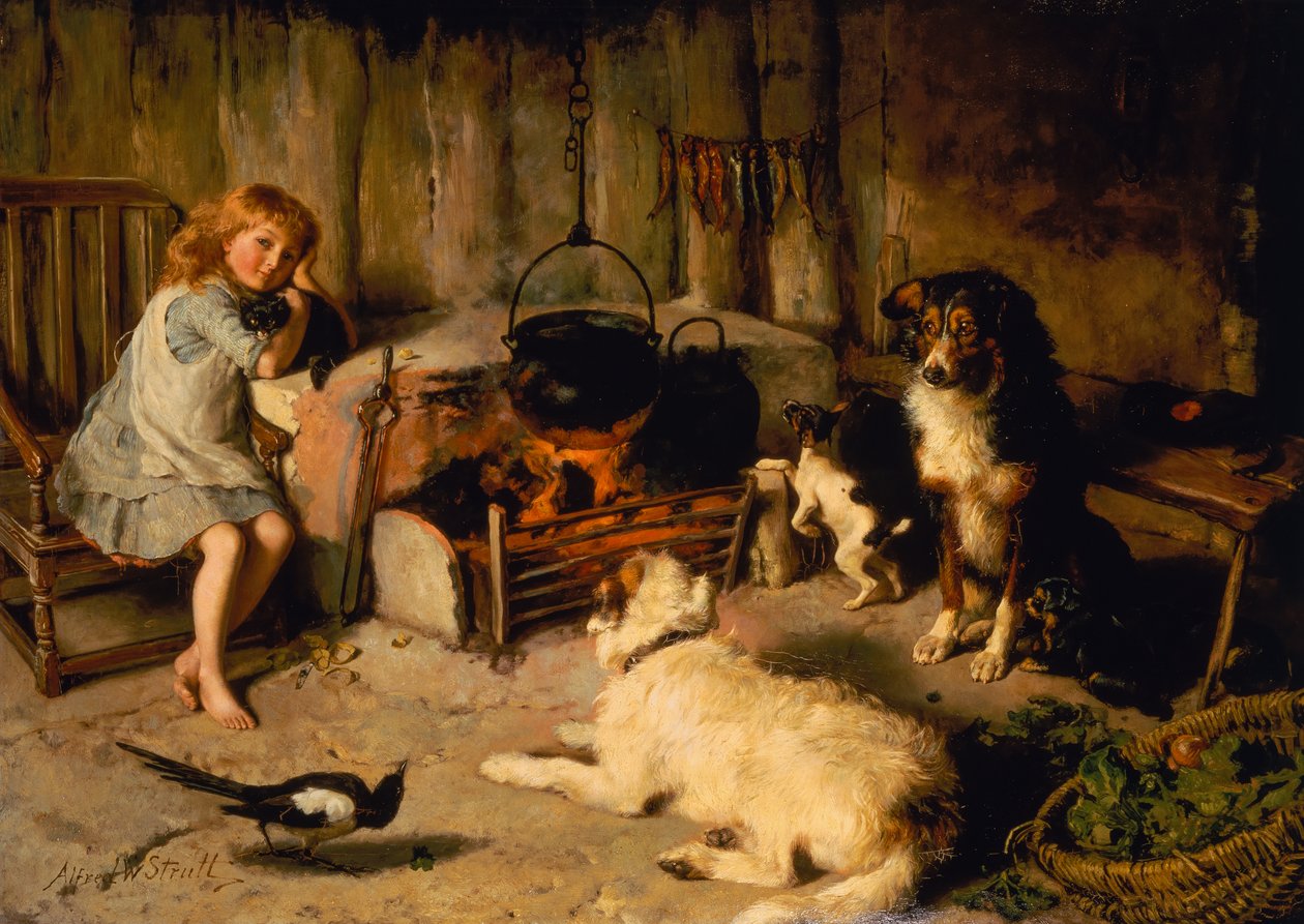 Um Pote Assistido Nunca Ferve (óleo sobre tela) de Alfred William Strutt