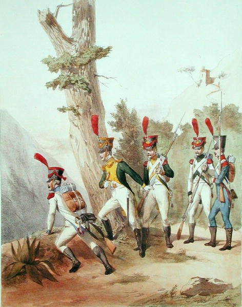 Tropas francesas, gravadas por Gustave David (1824-91) 1810 (litho) de Alfred de (after) Marbot