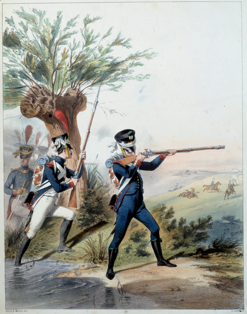Armee Napoleónica: Guarda Imperial. Gravura de Alfred De Marbot (século XIX) 1809. Malmaison, Musee Du Chateau. de Alfred de (after) Marbot