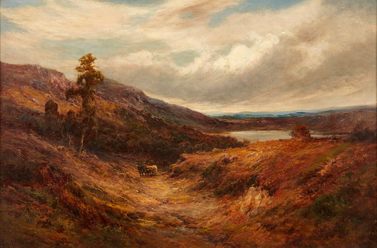 Gado das Terras Altas em um Caminho de Montanha (óleo sobre tela) de Alfred de Breanski