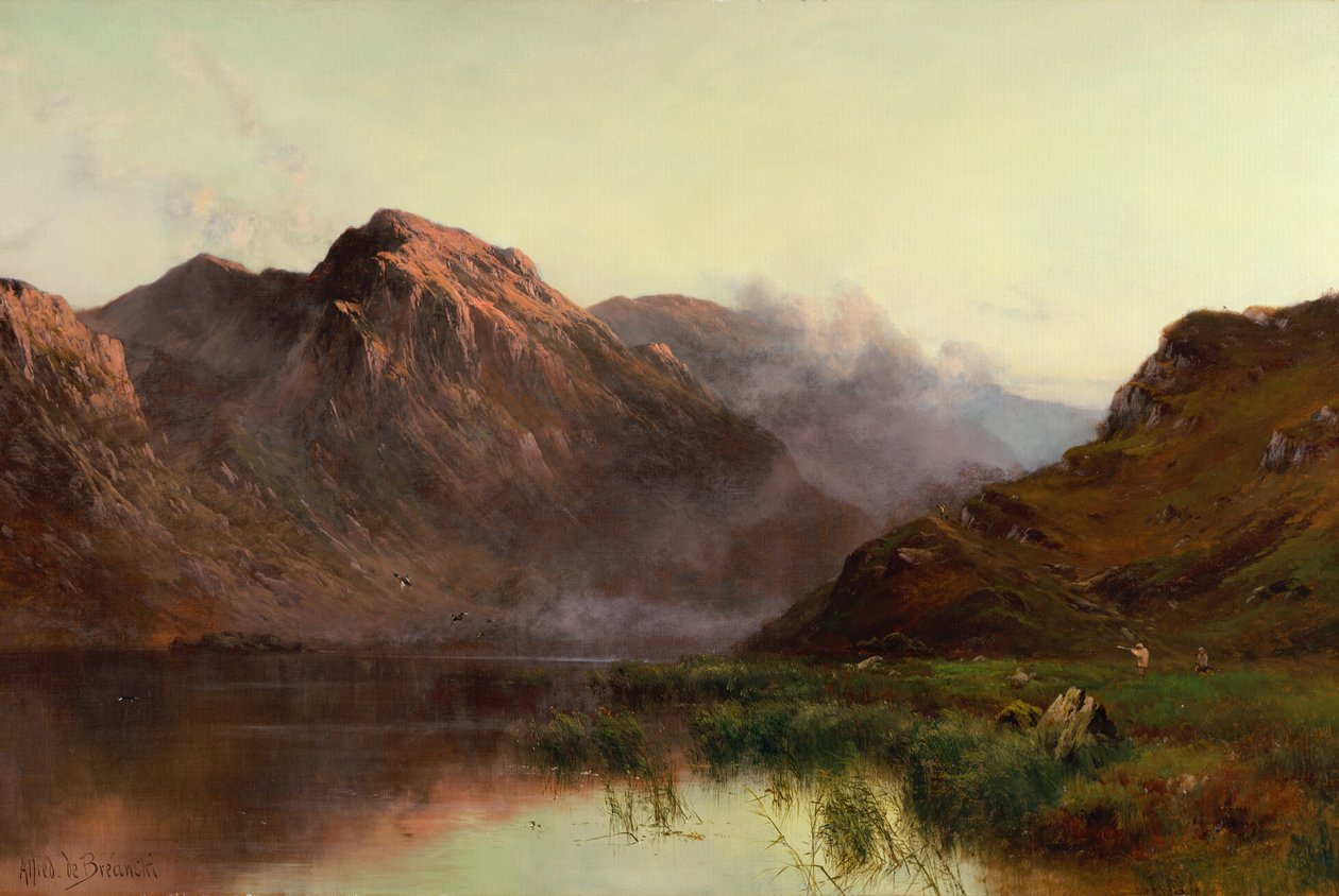 The Hunt of Wildfowl Llyn Crafnaut (óleo sobre tela) de Alfred de Breanski