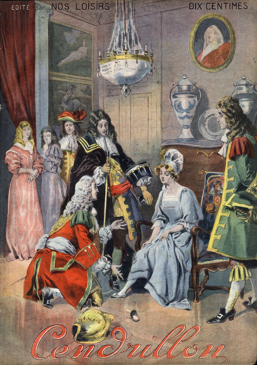 Cinderela, conto popular. Ilustração de Vaccari e Carrey na colecção "Les beaux tales" "Nos loisirs" por volta de 1910. Colecção privada. de Alfredo and Carrey Vaccari