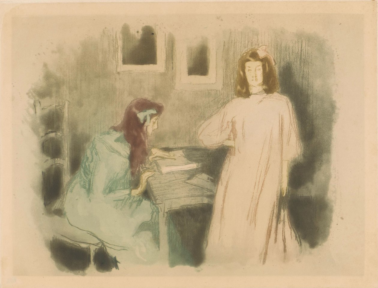 Duas garotas em um interior de Alfredo Müller (signed by artist)