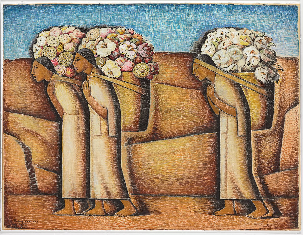 Perto de Ixmiquilpan, c.1933 (gouache e lápis de cera em papel) de Alfredo Ramos Martinez