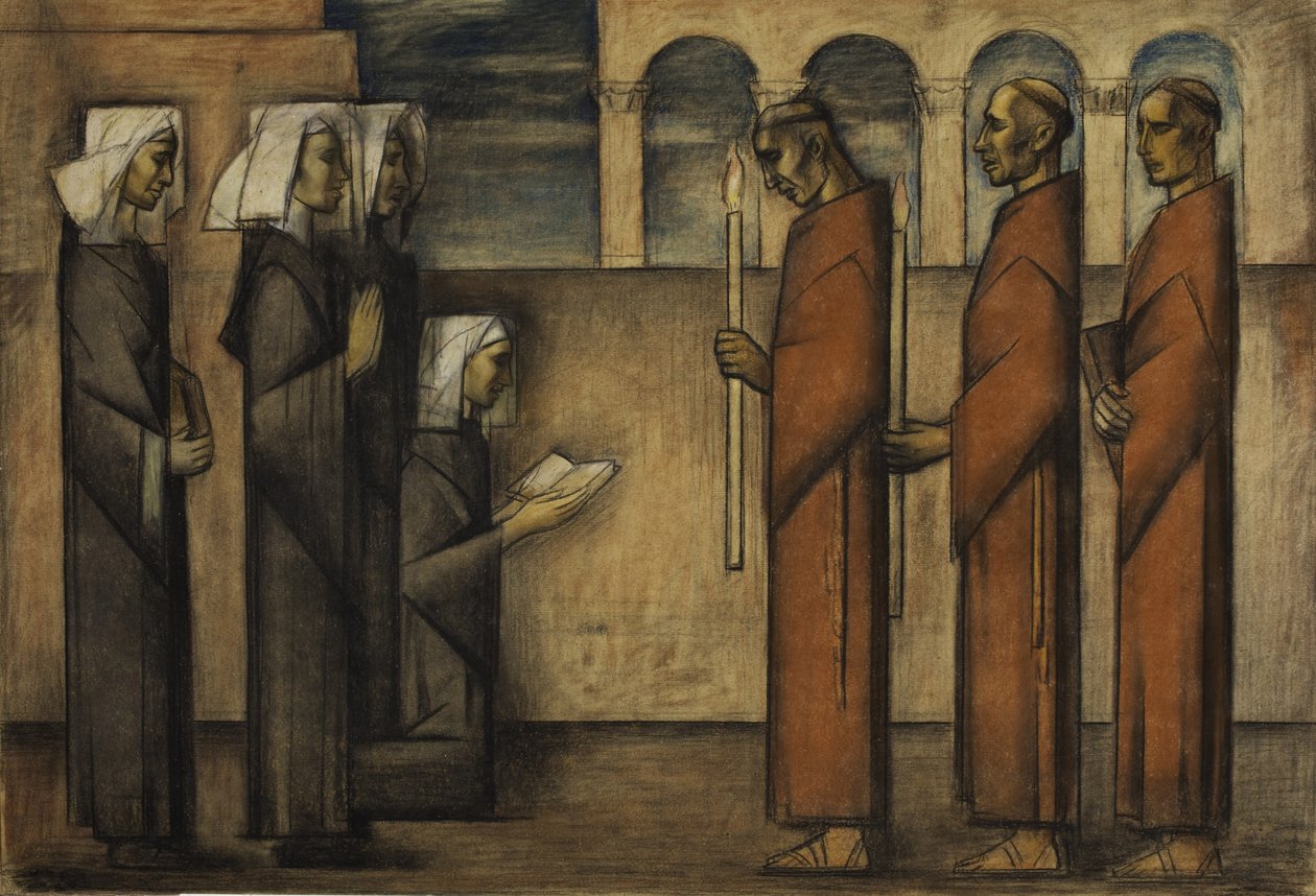 Frades e Freiras, c.1934 (pastel sobre papel) de Alfredo Ramos Martinez