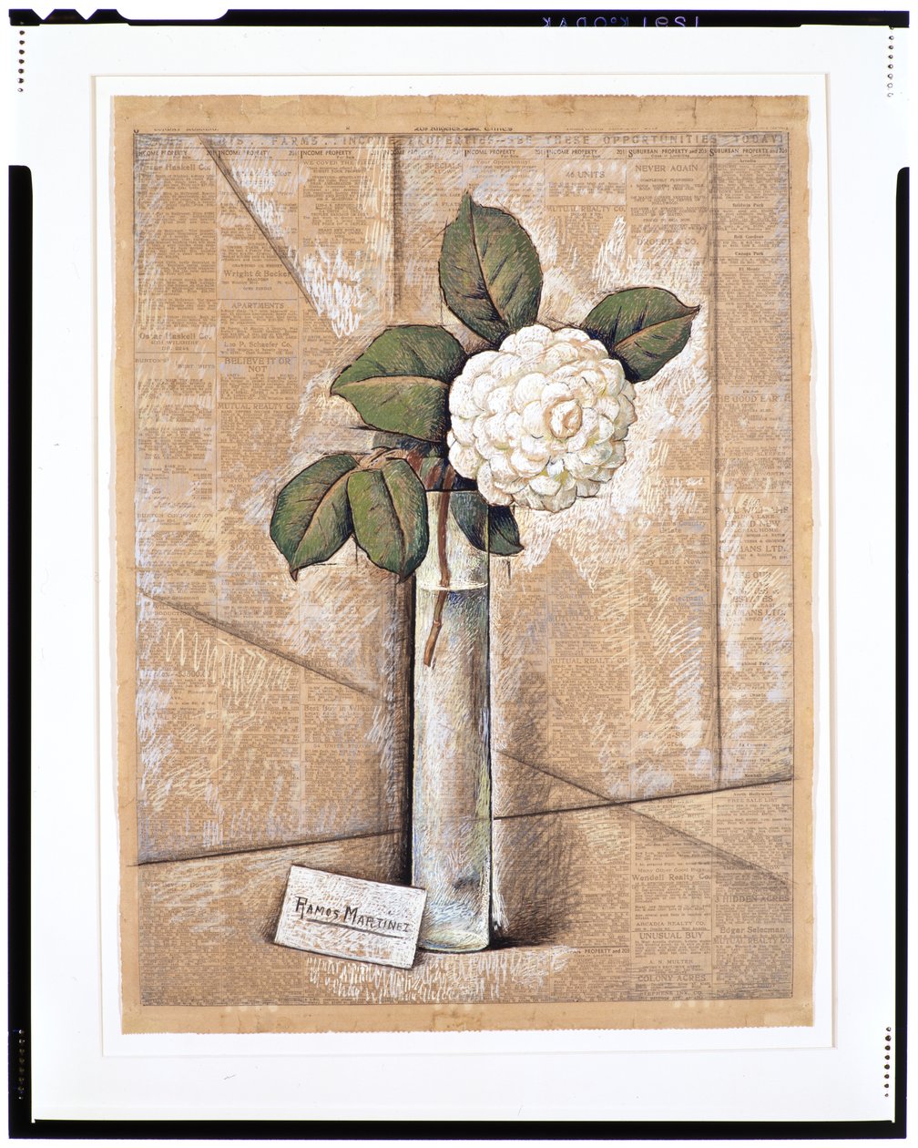 Gardenia em vidro, c.1936 (guache, aguarela e giz sobre papel de jornal) de Alfredo Ramos Martinez