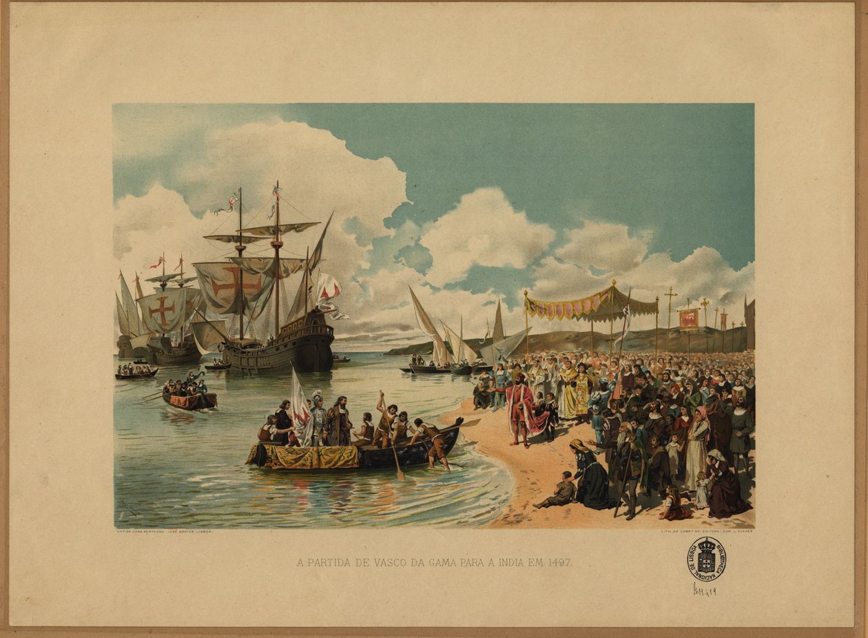 A chegada de Vasco da Gama à Índia, c. 1900 de Alfredo Roque Gameiro