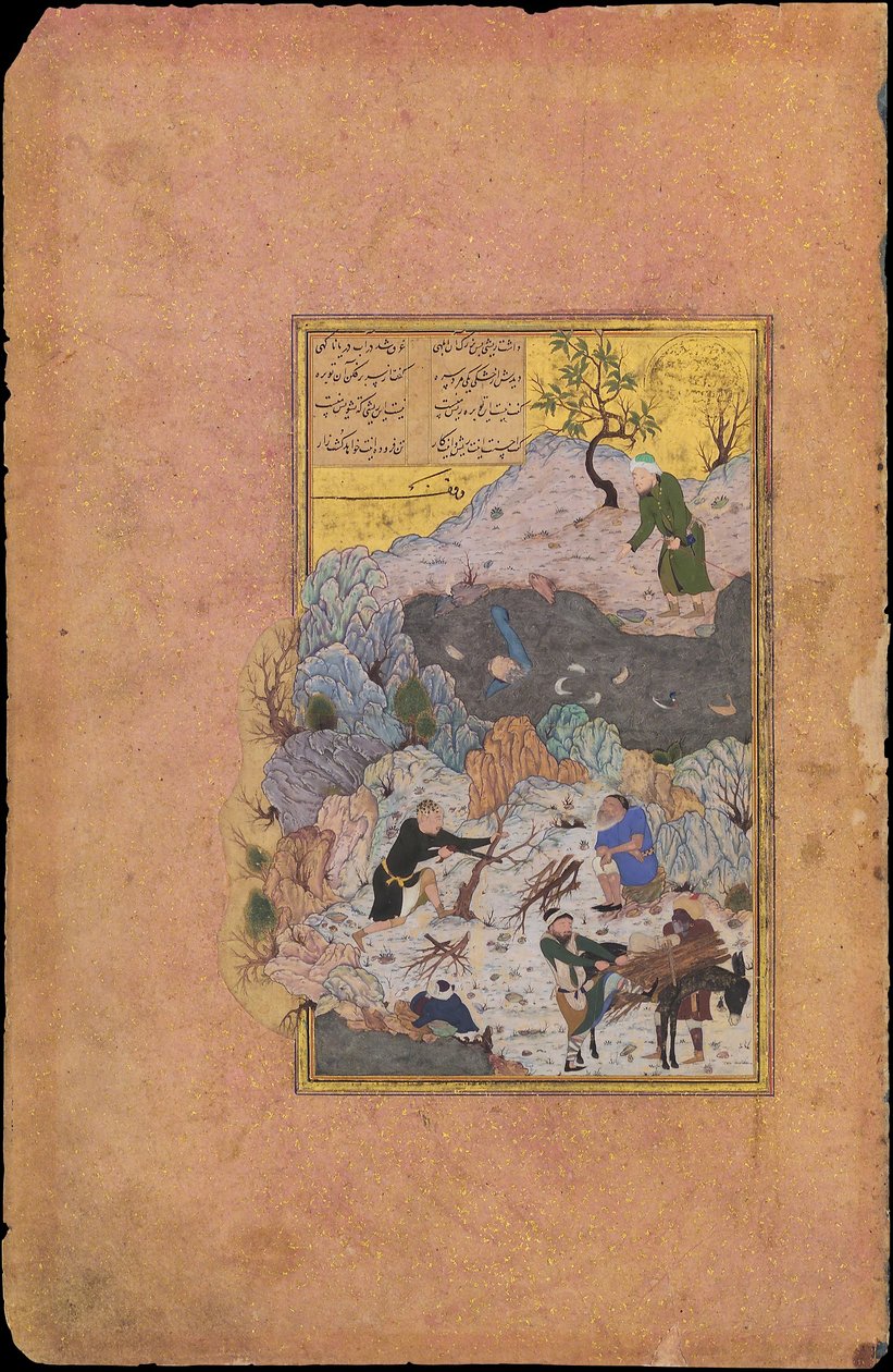 A anedota do homem que caiu na água, fólio 44r de um... datado de 892 d.C. 1487. de Ali Mashhadi