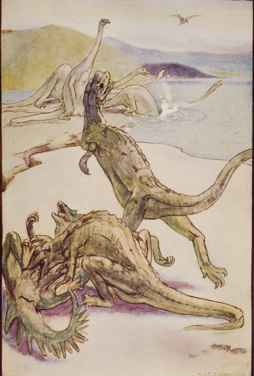 A Mesozoic Scene showing Deinotheria, ilustração de 