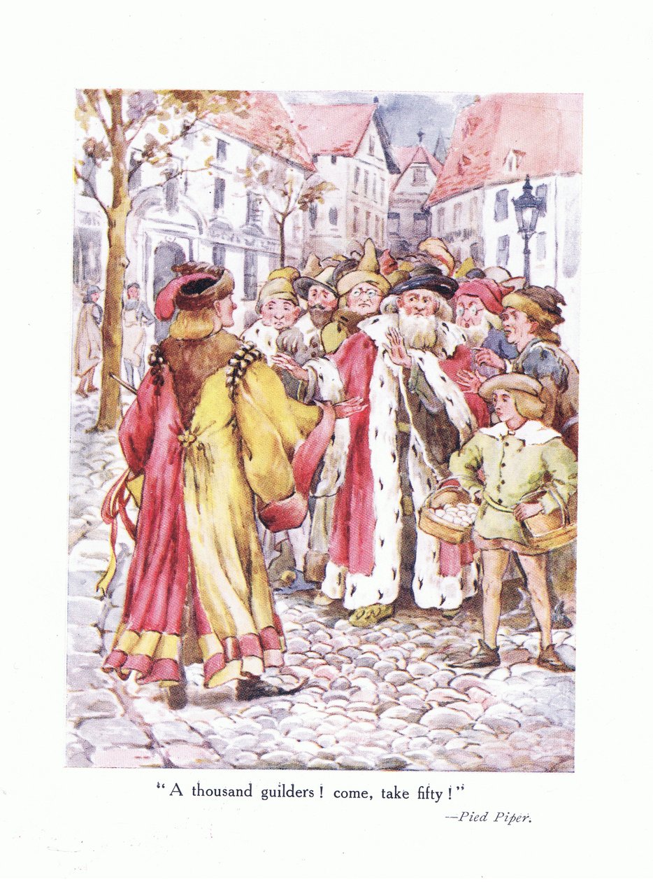 Mil florins! Venha tomar cinquenta !, ilustração dePoemas para os jovens: Robert Browning, c.1920 de Alice Ross