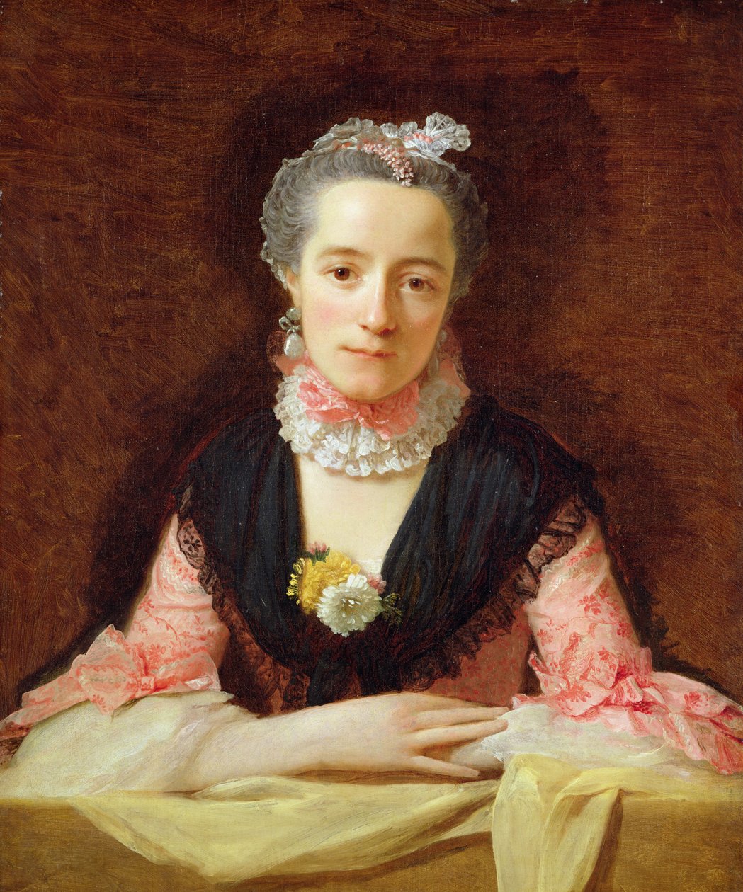 Uma mulher desconhecida em um vestido rosa (óleo sobre tela) de Allan Ramsay