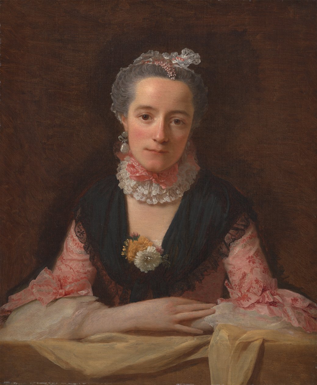 Senhora num vestido de seda cor-de-rosa de Allan Ramsay