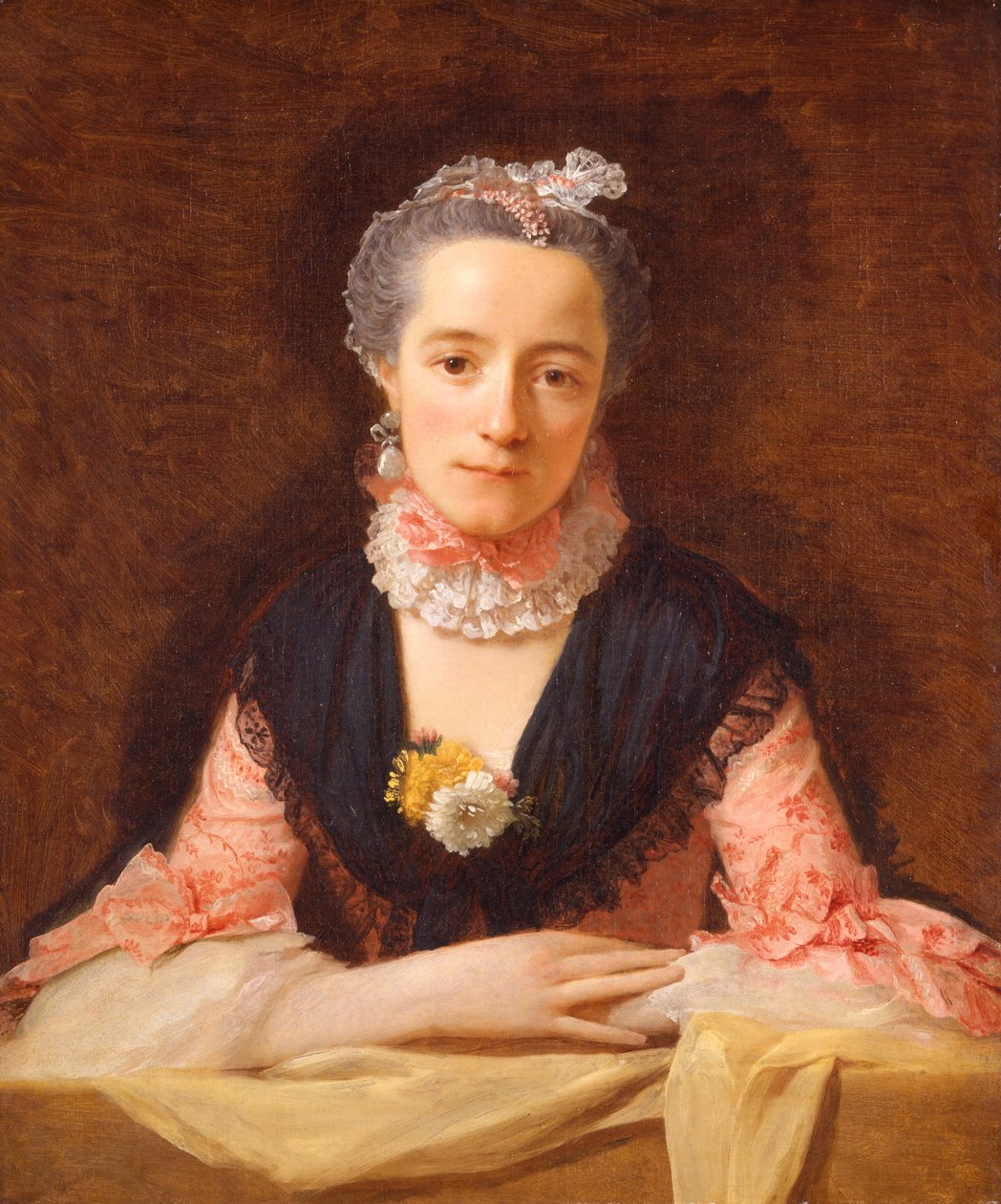 Senhora com um vestido de seda cor-de-rosa de Allan Ramsay