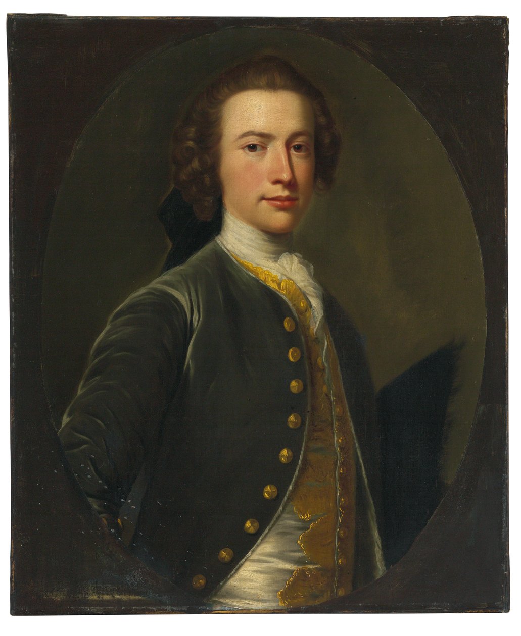 Retrato de Valentine Morris (1727-1789), governador de São Vicente (óleo sobre tela, cortado numa forma oval e colocado sobre a tela) de Allan Ramsay