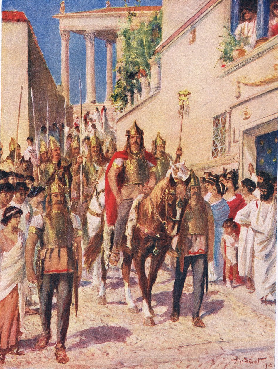 Alaric, o Gótico Entrando em Atenas em 395, ilustração da "História das Nações de Hutchinson de Allan Stewart